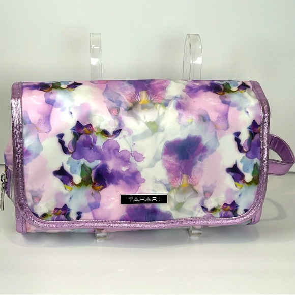 Tahari Hanging Travel Toiletries Bag Purple Watercolor Print Metallic Trim NWOT - Picture 3 of 10
